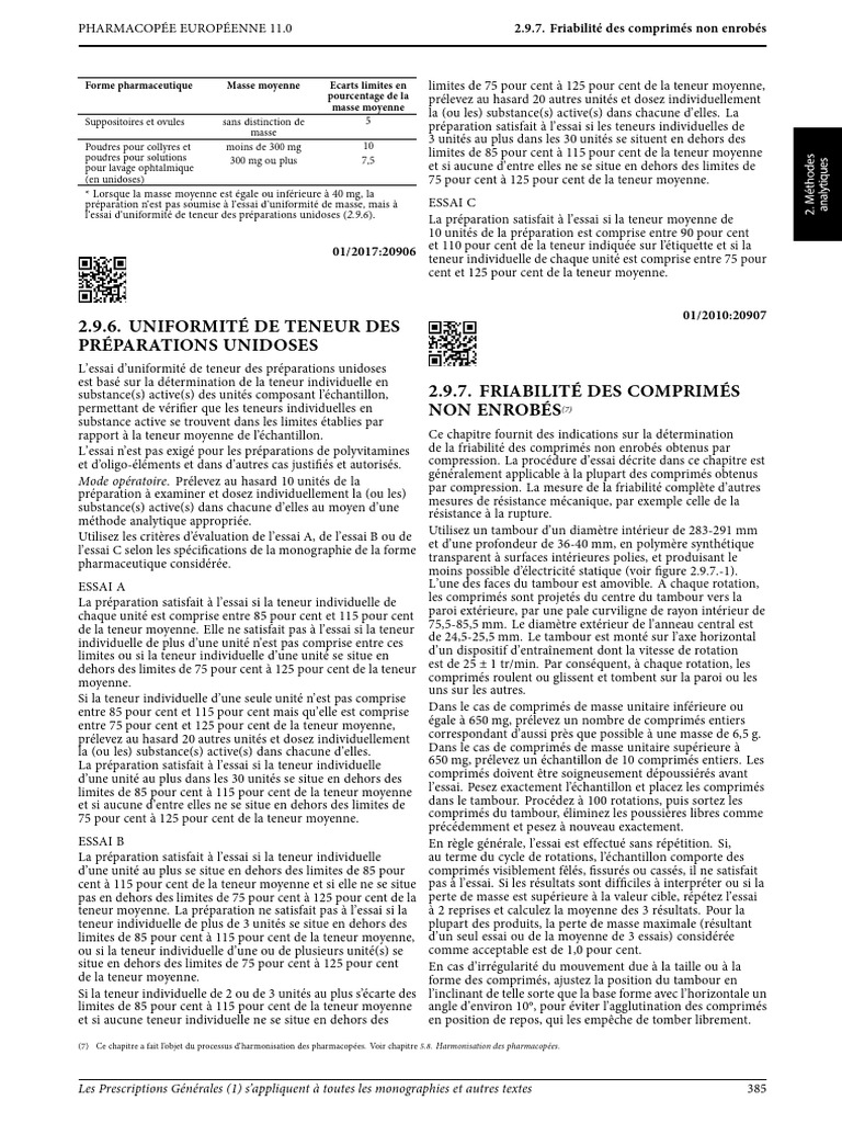 Friabilité et uniformité des comprimés | PDF