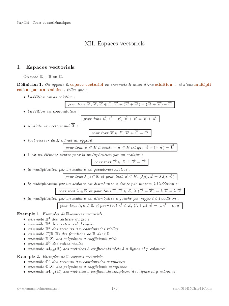 Cours sur les Espaces Vectoriels en Mathématiques | PDF | Base (algèbre ...