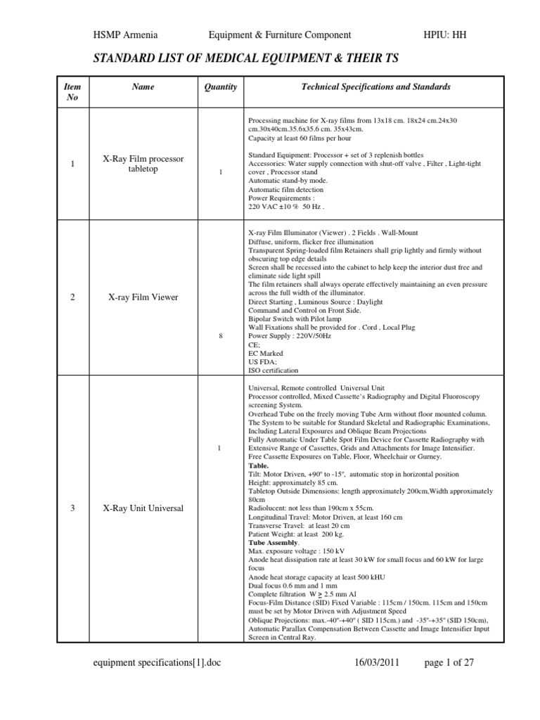 Medical Equipment Specifications | PDF | Anesthesia | Computer Monitor