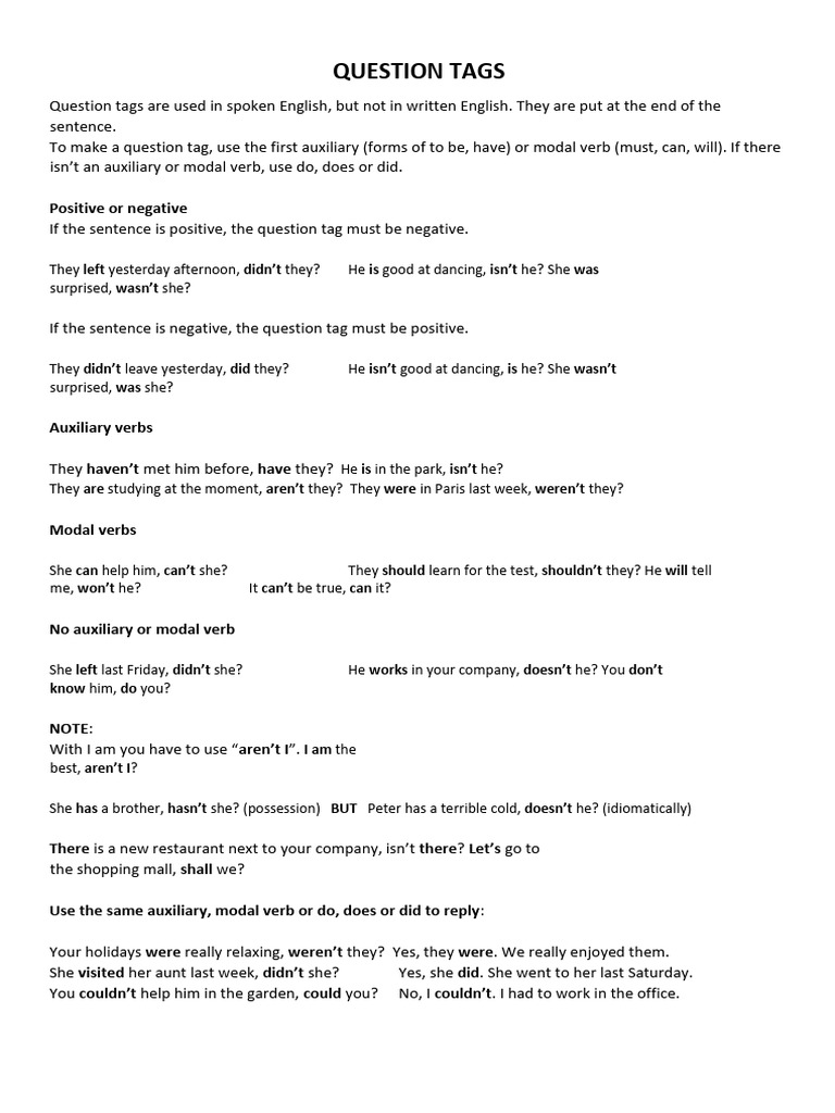 Question Tags | PDF | Semantic Units | Grammar