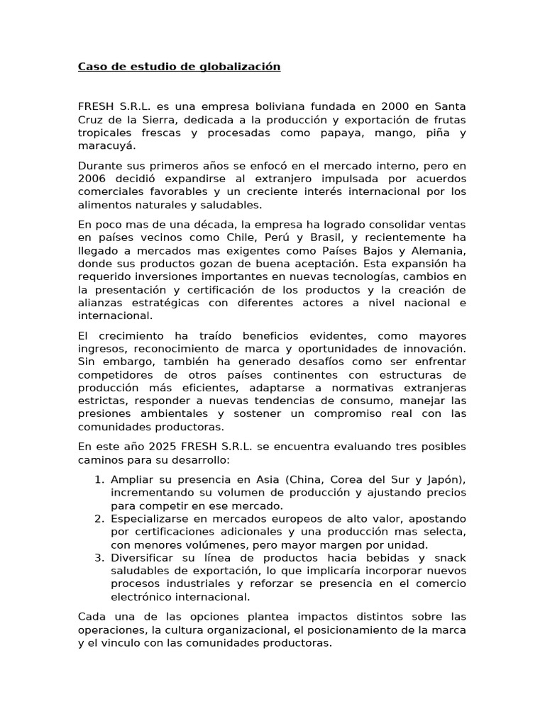 Globalización y Estrategias de FRESH S.R.L. | PDF | Business ...