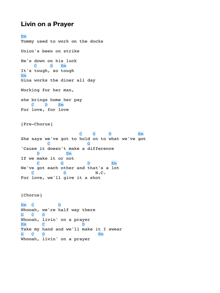 "Livin' on a Prayer Lyrics" | PDF