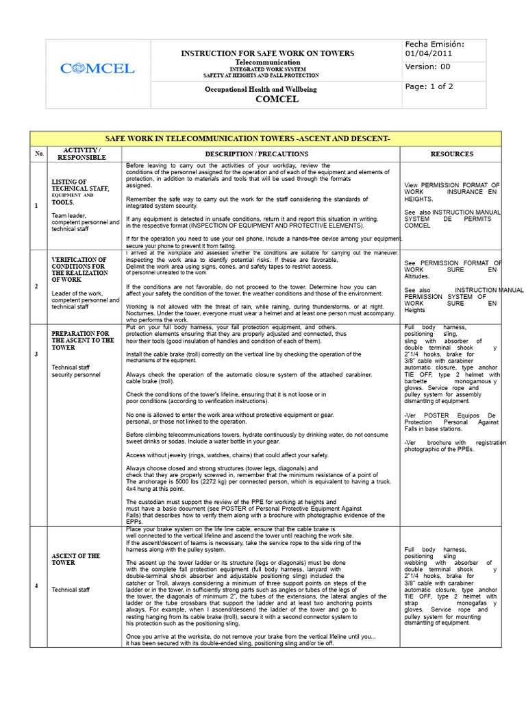 Safe Work Guidelines for Telecom Towers | PDF | Safety