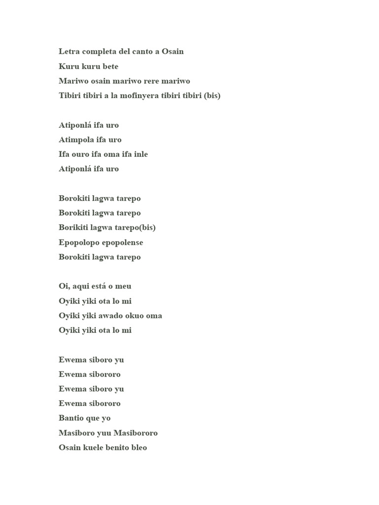 Letra do Canto a Osain: Tradição e Ritual | PDF