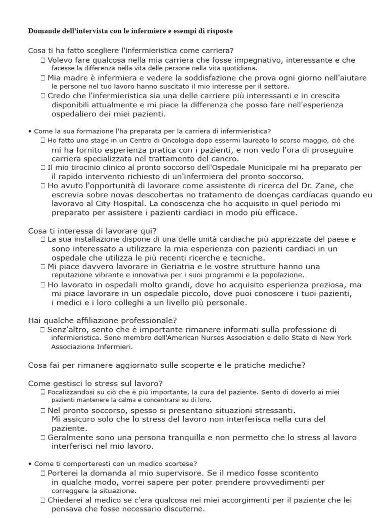 Domande Per L'intervista Con Le Infermiere e Esempi Di Risposte | PDF