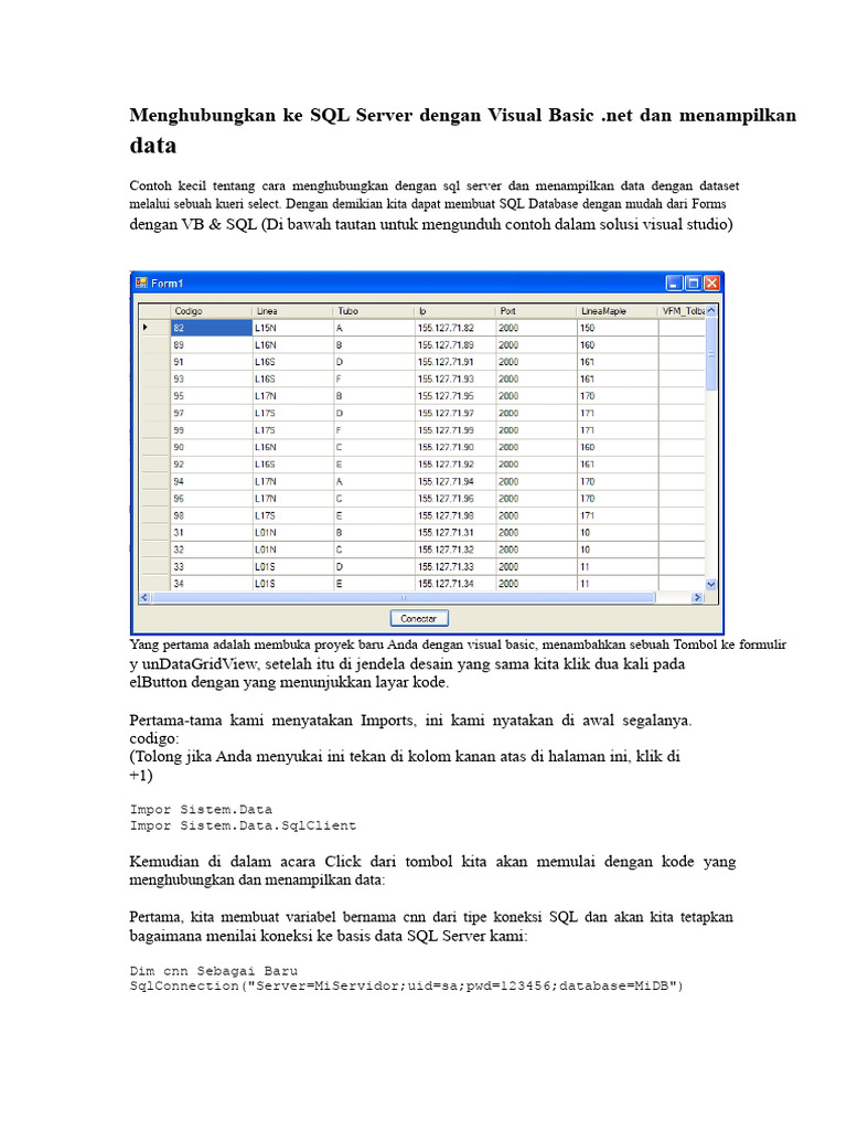 Menghubungkan Ke SQL Server Dengan Visual Basic | PDF
