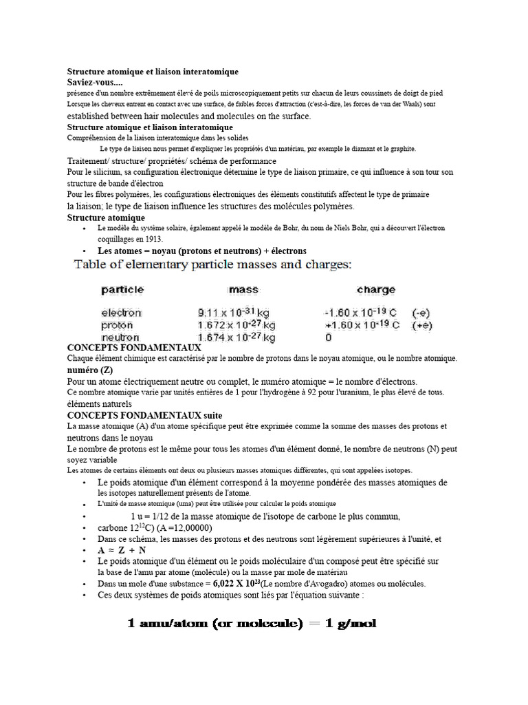 Structure atomique et liaisons interatomiques | PDF | Liaison chimique ...