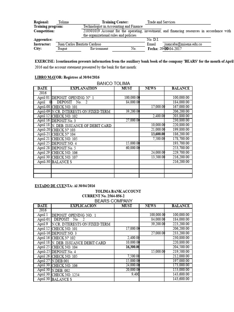 2-Exercises-Bank Reconciliation | PDF | Debits And Credits | Banks