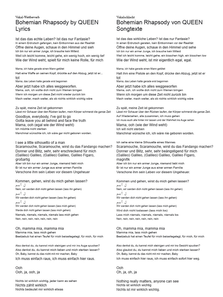 Bohemian Rhapsody Von QUEEN Text | PDF