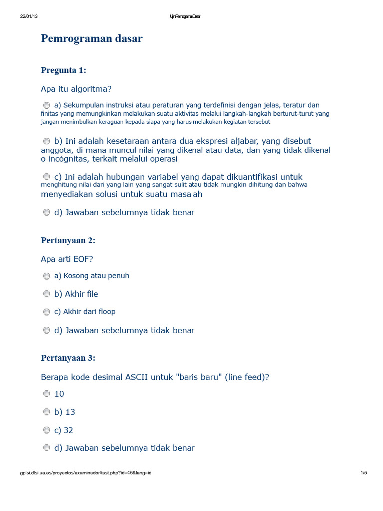Ujian Pemrograman Dasar | PDF