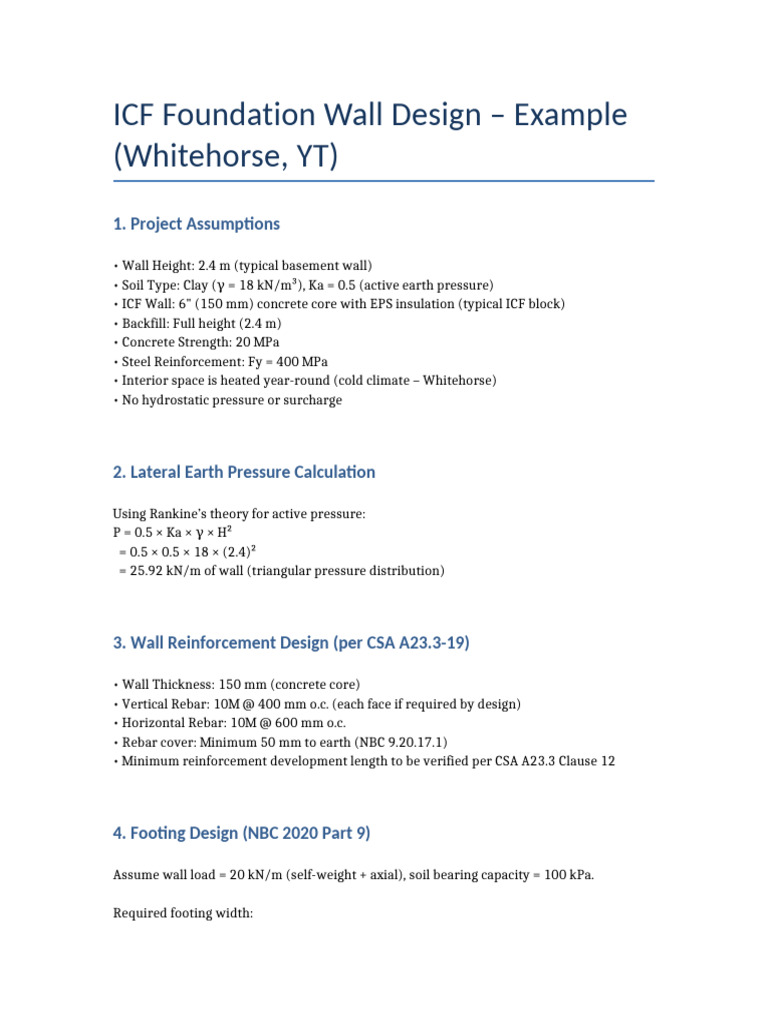ICF Foundation Design Example Whitehorse | PDF