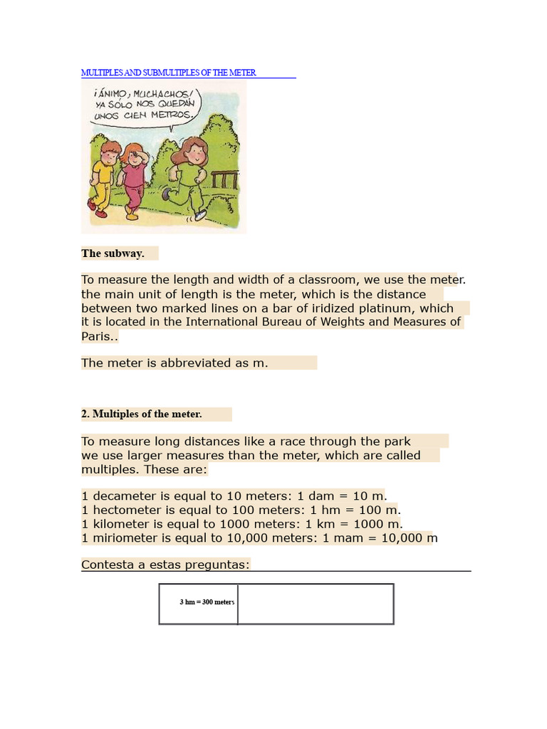 Meter Multiples and Submultiples Guide | PDF | Metre | Length