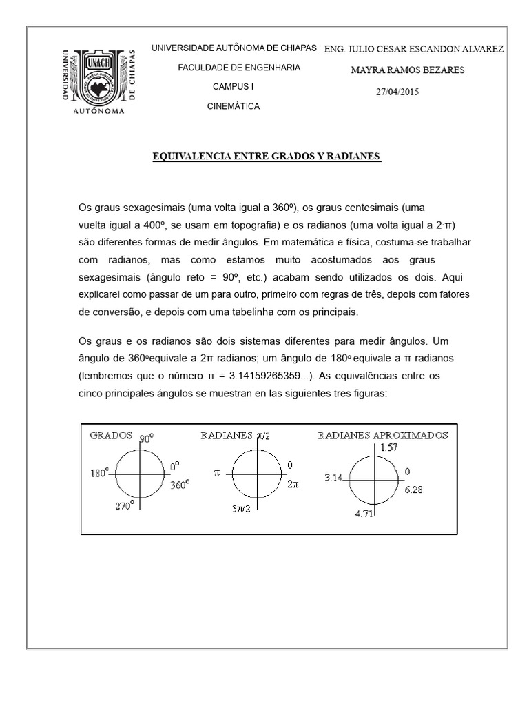 Conversão de Graus para Radianos | PDF