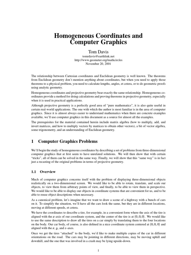Homogeneous Coordinates and Computer Graphics: Tom Davis | PDF