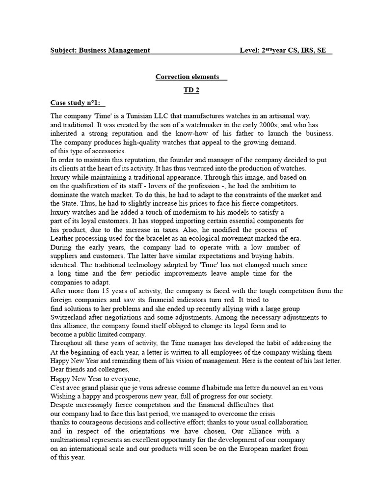 TD-2 Business Management - Correction | PDF