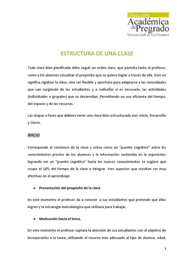 Estructura y fases de una clase efectiva | PDF | Aprendizaje | Maestros