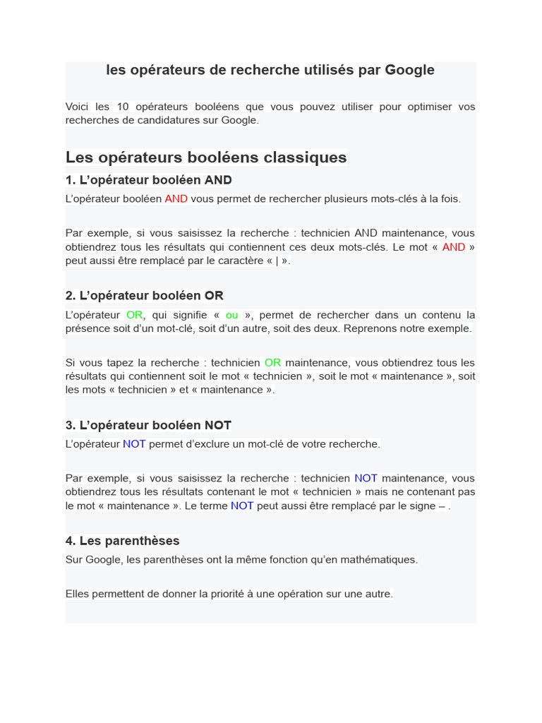 Opérateurs de recherche Google expliqués | PDF | Internet | Internet et Web