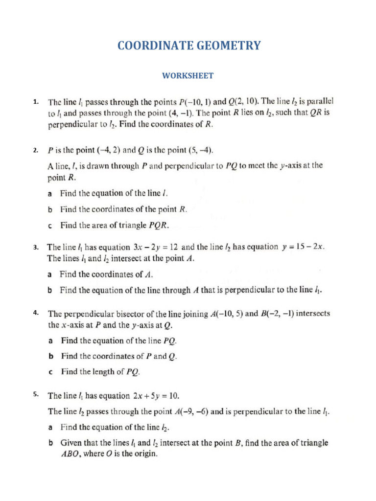 Coordinate Geometry - Ws 1 | PDF