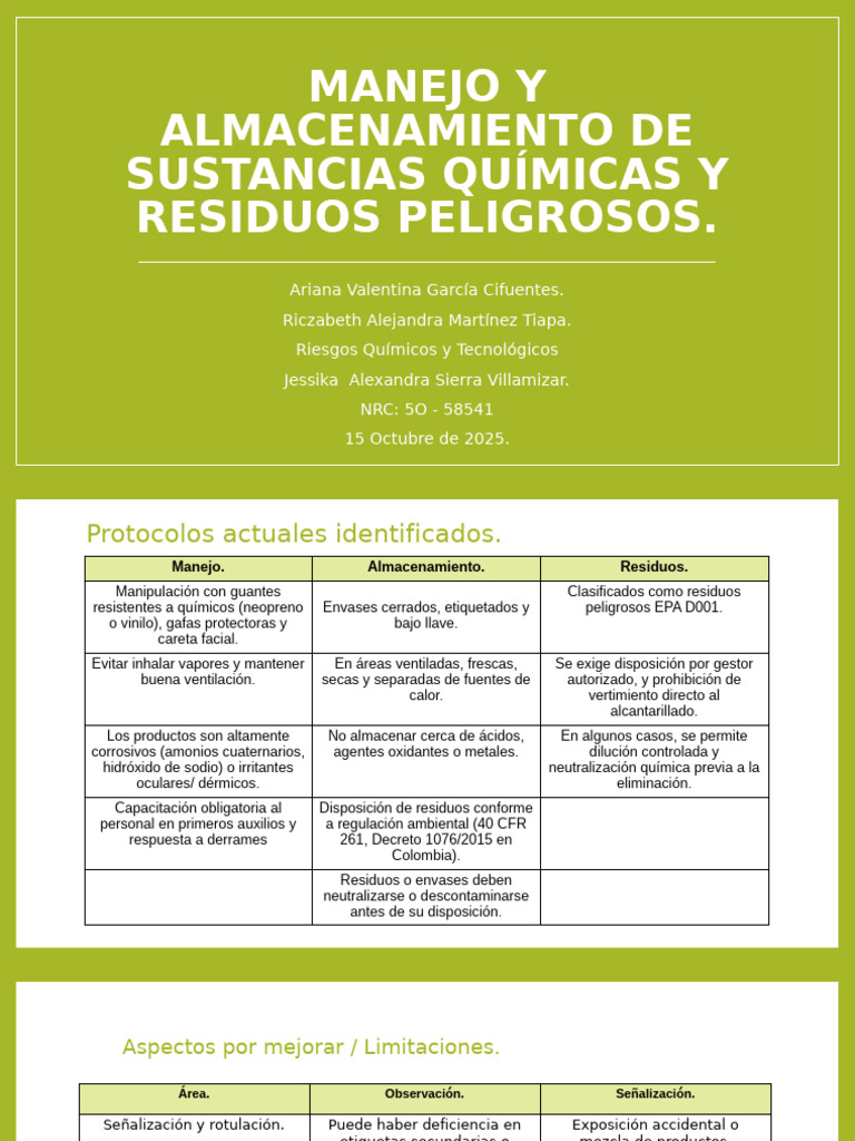 Manejo y Almacenamiento de Sustancias Químicas y Residuos | PDF ...
