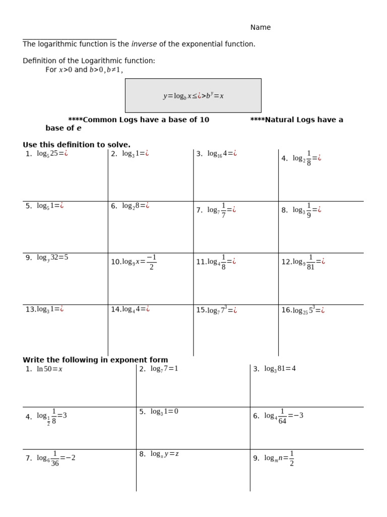 Logarithmic Functions and Equations Guide | PDF | Logarithm | Complex ...