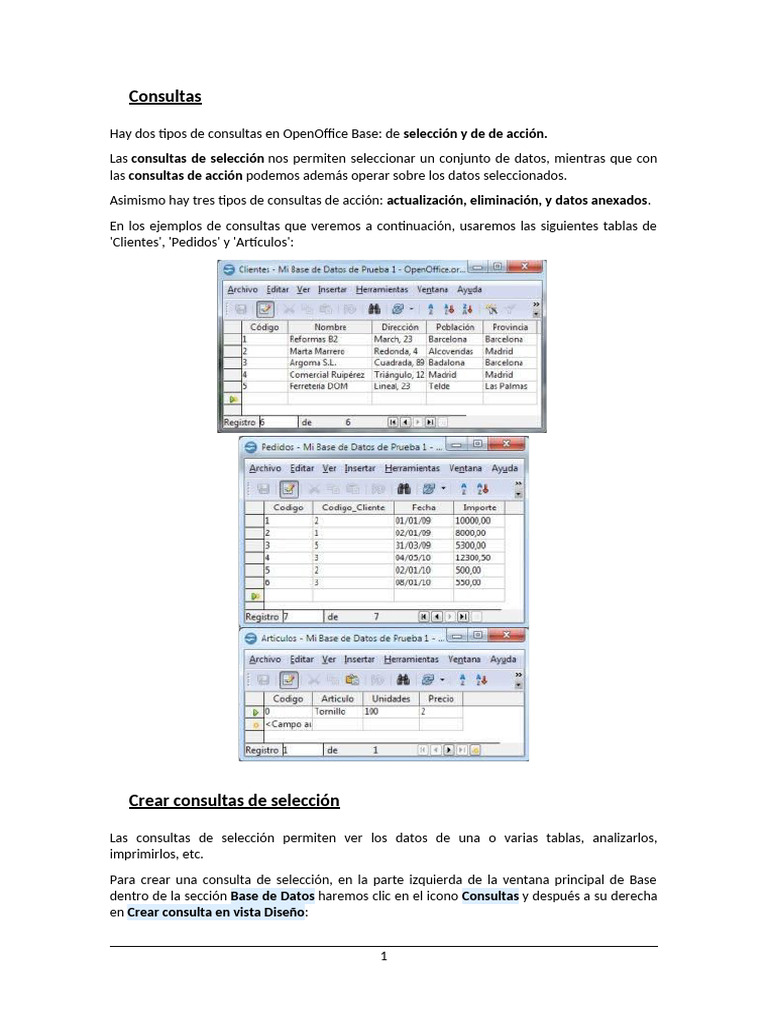 Consultas en OpenOffice Base: Guía Completa | PDF | Informática