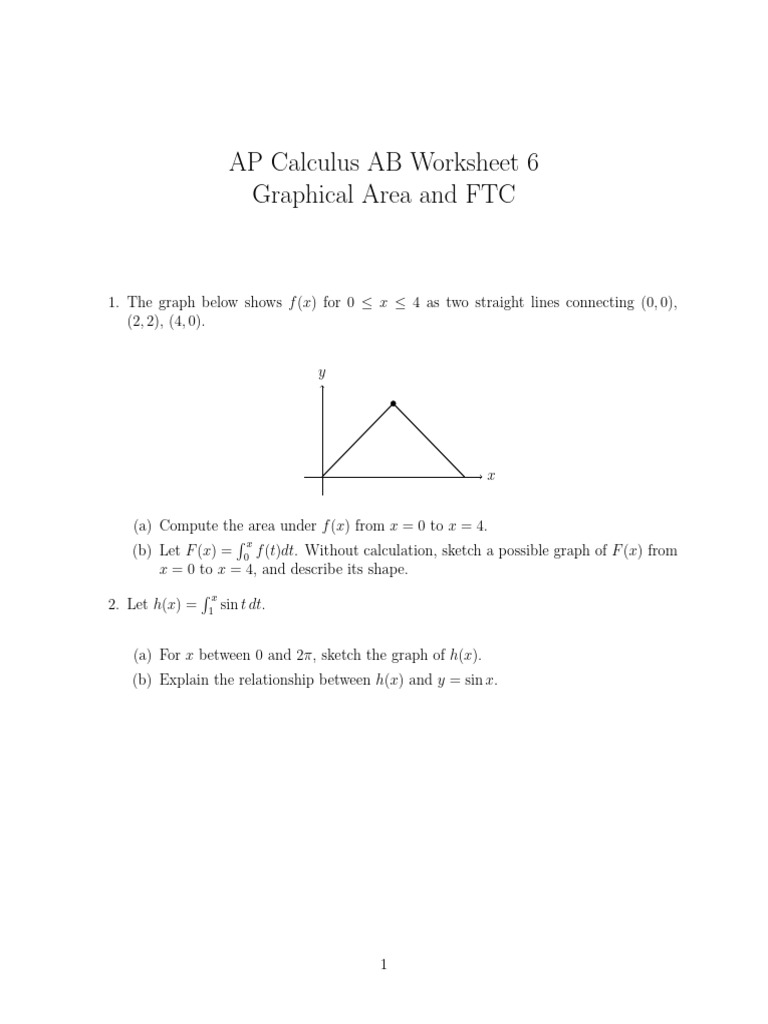 AP Calculus AB: Area and FTC Worksheet | PDF