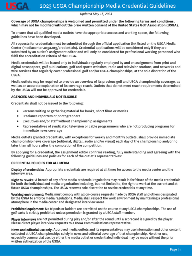 2023 USGA Media Credential Guidelines | PDF | Gambling | Camera