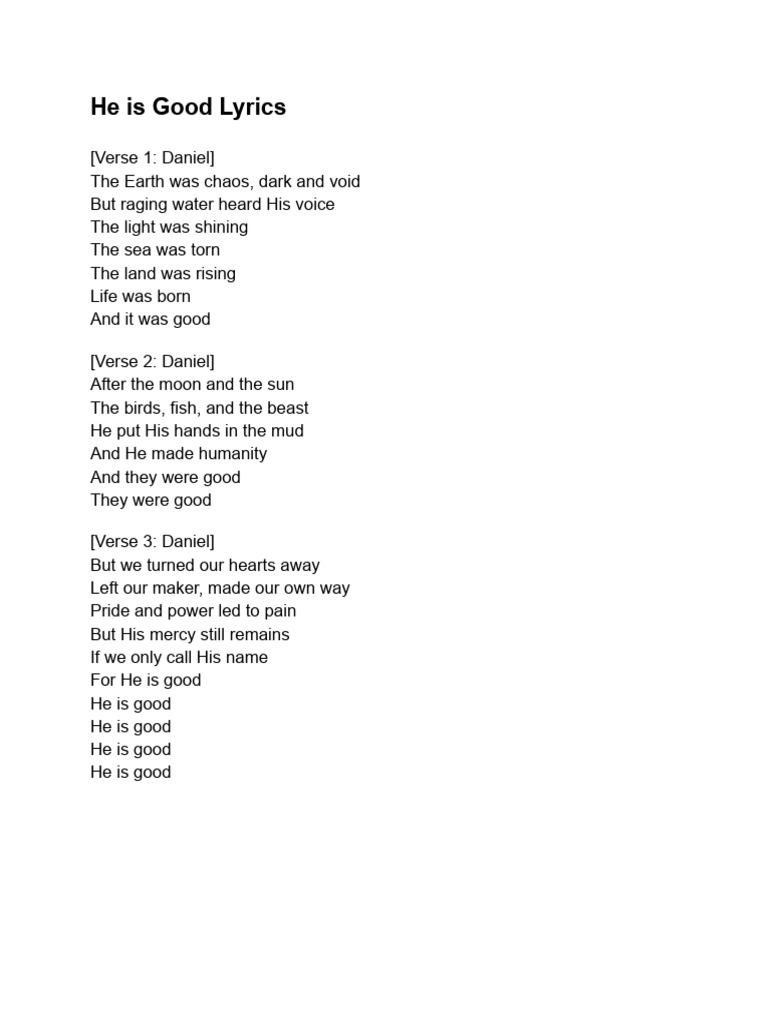 He is Good Lyrics Analysis | PDF