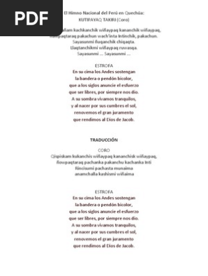 Letra Del Himno En Quechua Canciones Institucionales Himnos Nacionales