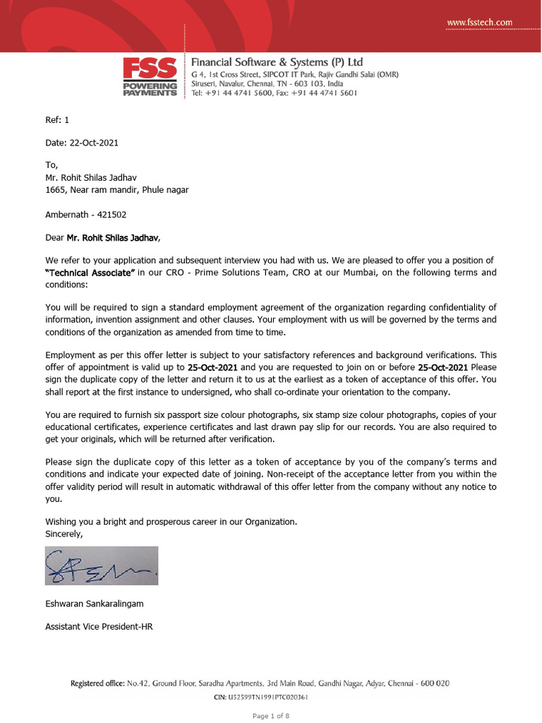 Technical Associate Job Offer Letter | PDF | Insurance | Private Law
