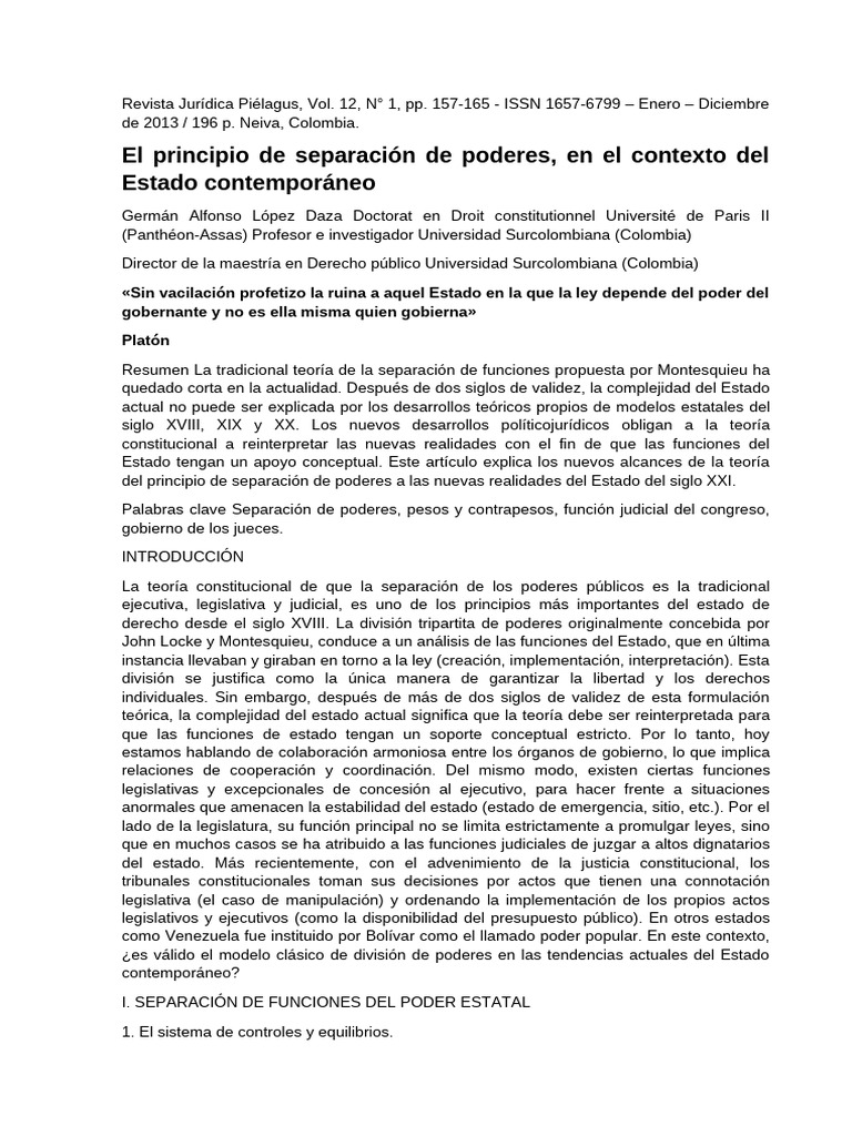 Reinterpretación de la Separación de Poderes | PDF | Separación de ...