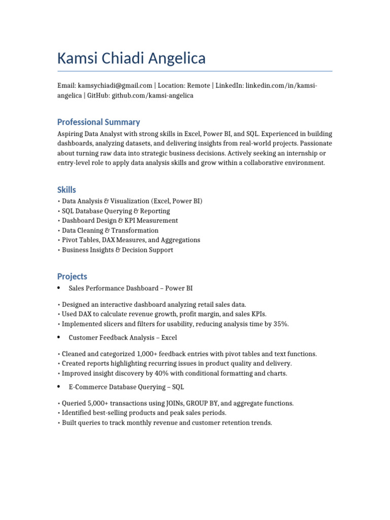 Data Analyst Intern Resume | PDF