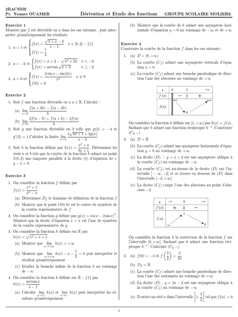 Dérivation et Étude des Fonctions | PDF | Analyse mathématique ...