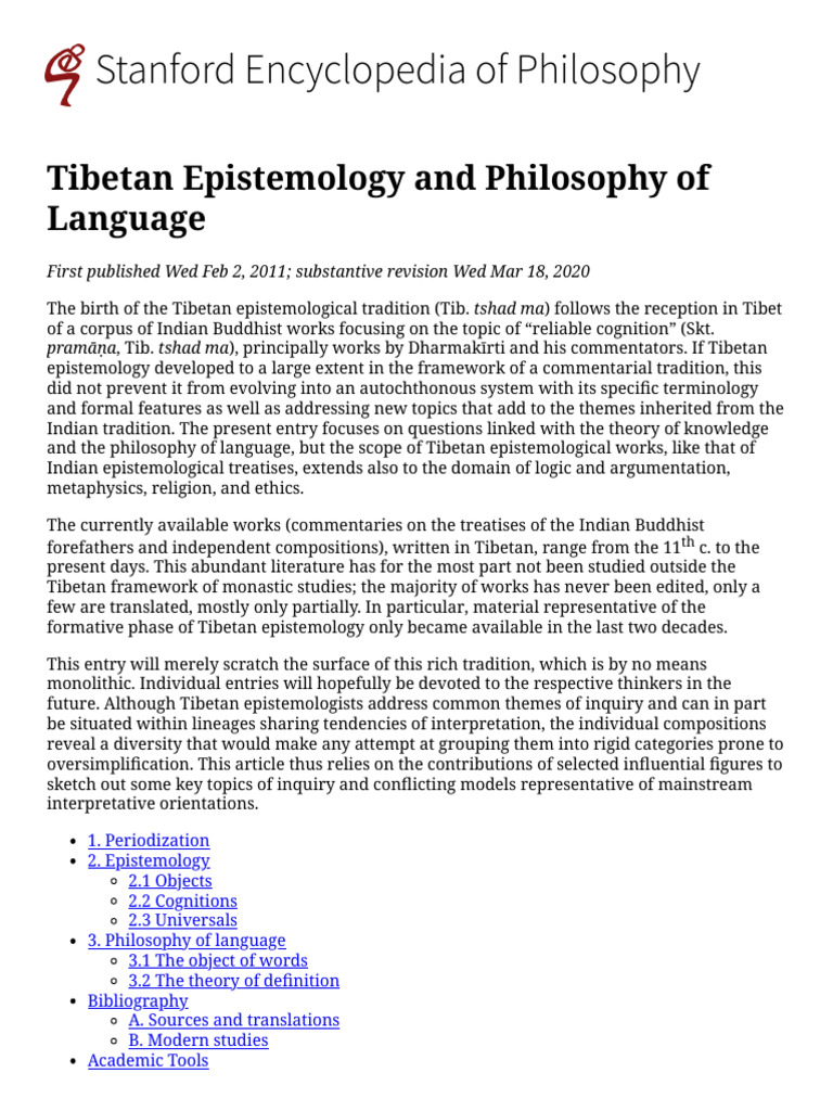 Tibetan Epistemology and Philosophy of Language (Stanford Encyclopedia ...