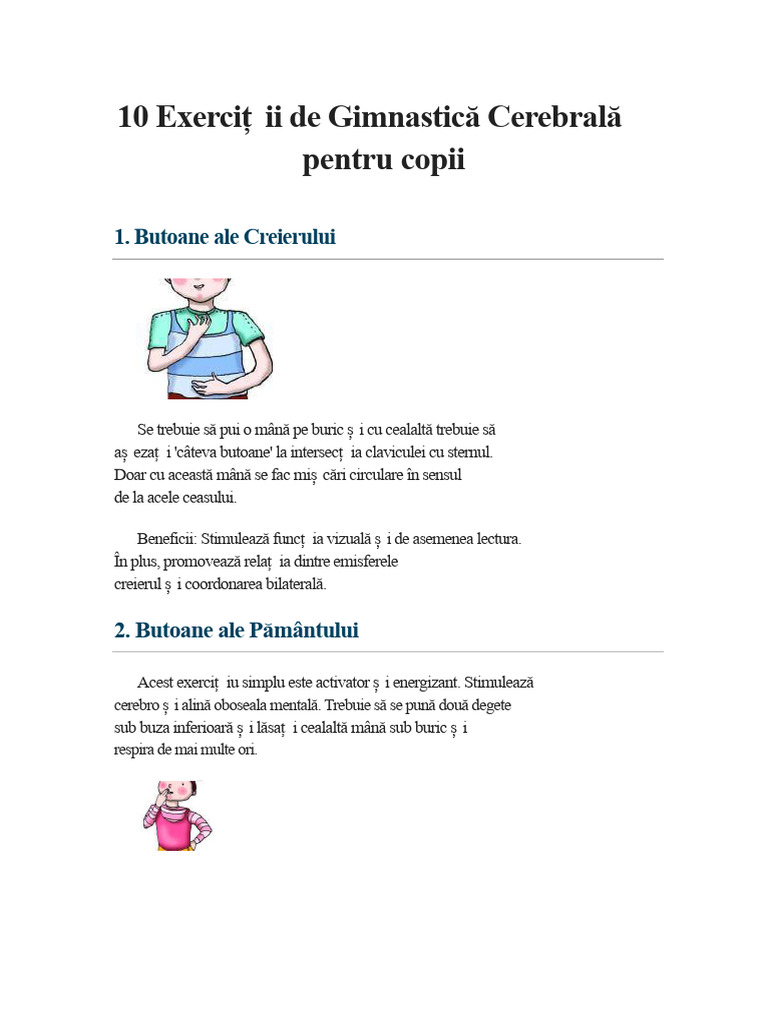 10 Exercitii de Gimnastica Cerebrala Pentru Copii | PDF
