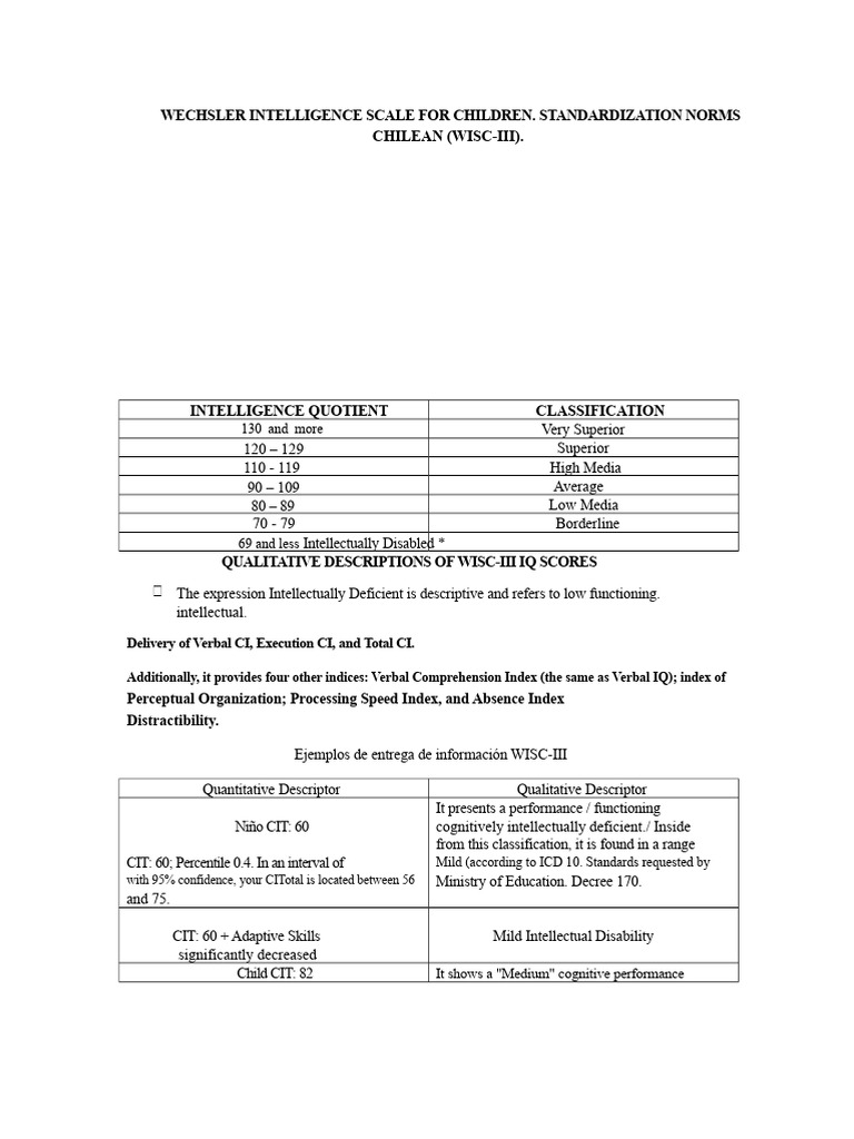 WAIS Qualitative Descriptors Overview | PDF | Wechsler Adult ...