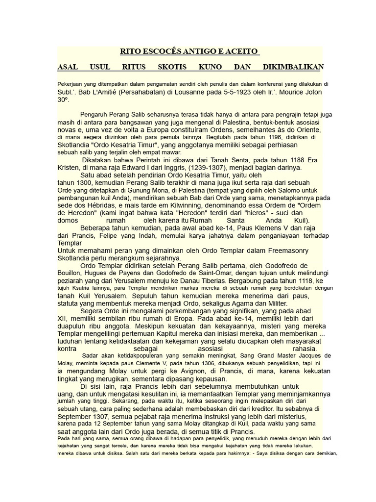 Ritus Skotlandia Kuno dan Templar | PDF