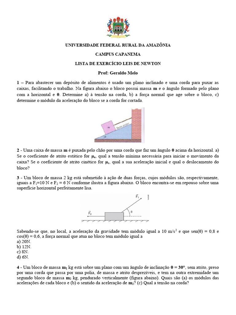 Exercícios sobre Leis de Newton | PDF | Força | Leis do Movimento de Newton