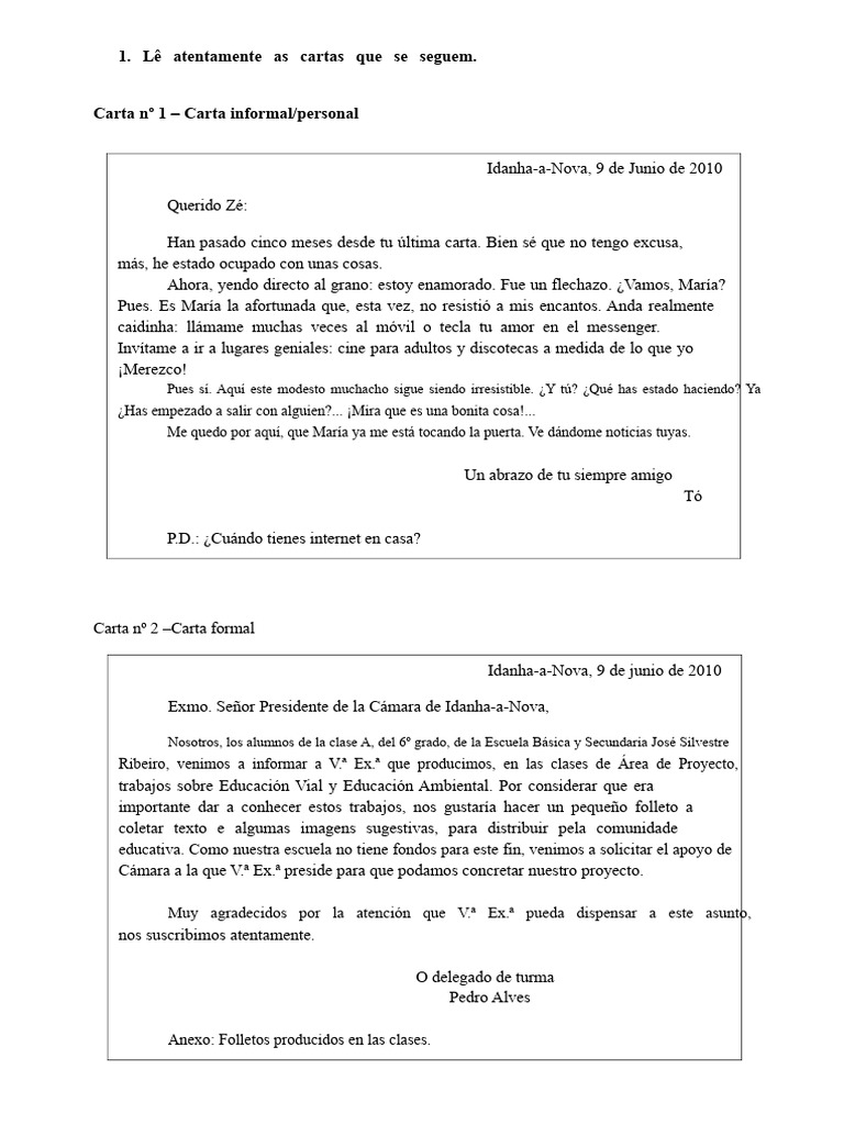 Comparativa de Cartas: Estilo Formal e Informal | PDF