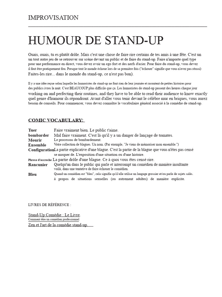 Guide Pratique de l'Improvisation en Stand-Up | PDF | Stand-up | Humour