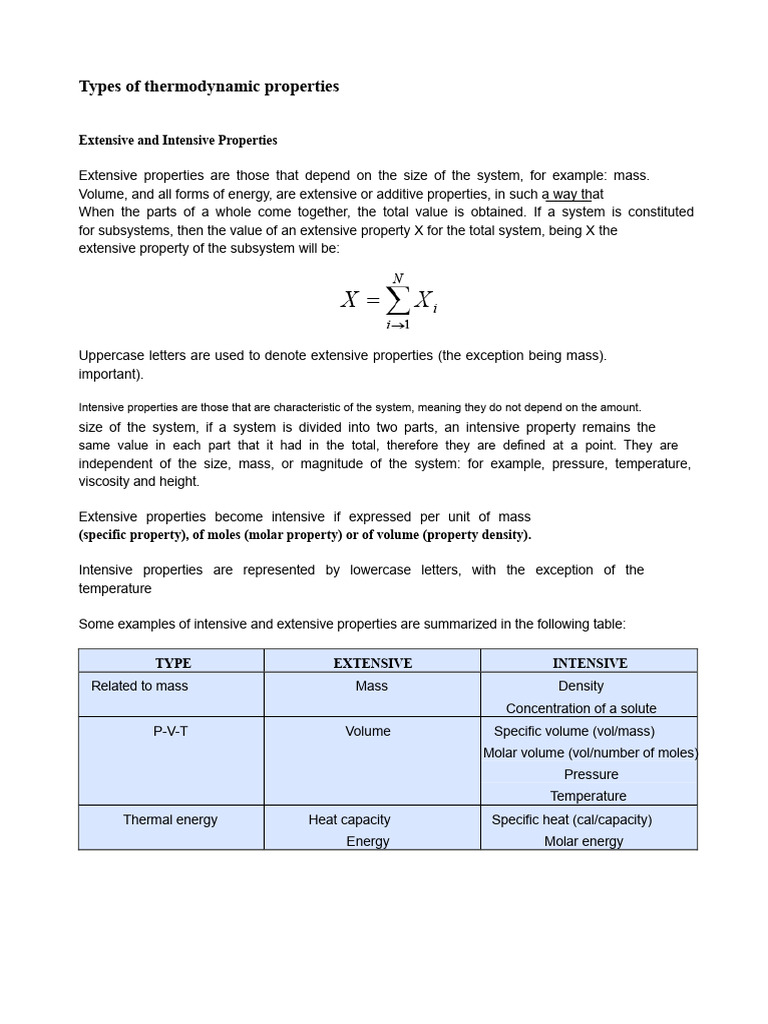 Extensive vs Intensive Thermodynamic Properties | PDF | Pressure | Density