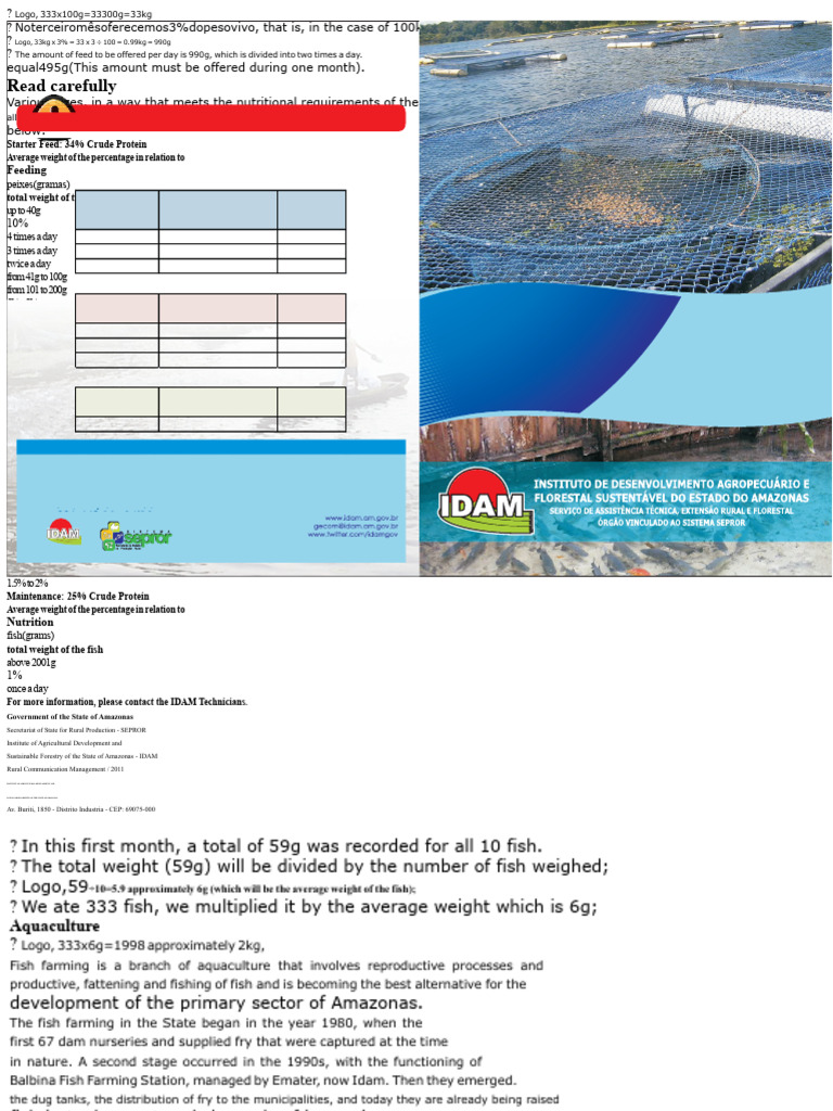 Initial feed calculation for fish IDAM | PDF | Agriculture | Food Industry