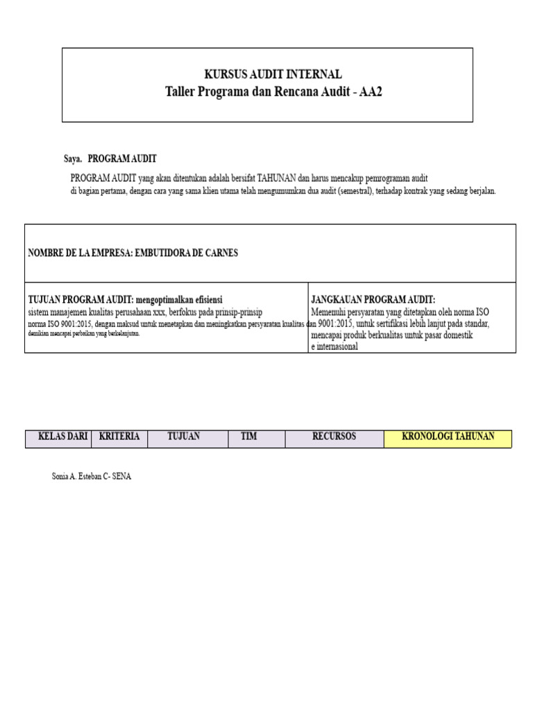 Rencana Audit Internal ISO 9001:2015 | PDF