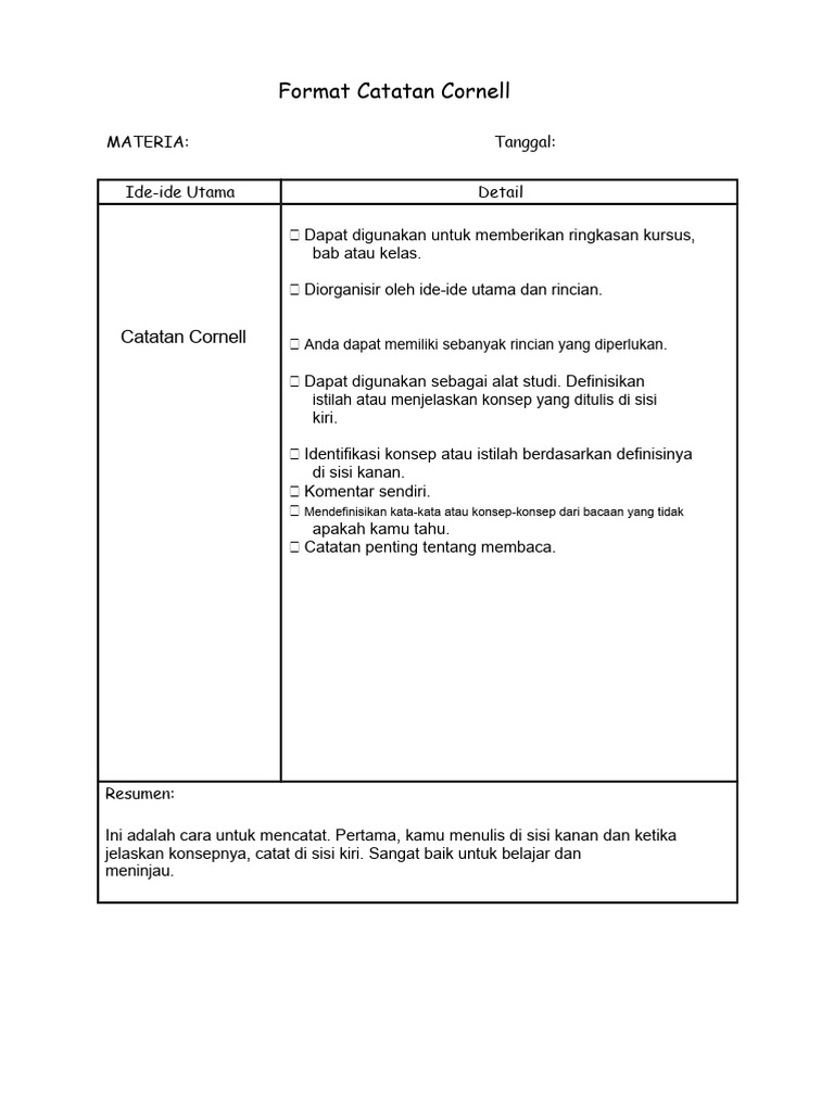 Contoh Catatan Cornell | PDF