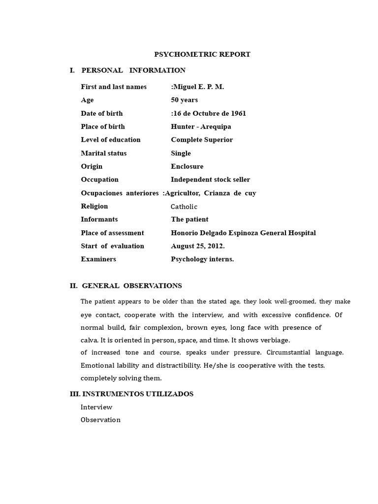 PSYCHOMETRIC REPORT - Minimult | PDF | Abnormal Psychology | Emotions