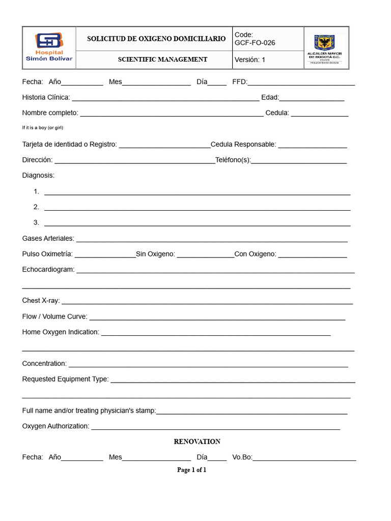 GCF-FO-026 Home Oxygen Request | PDF