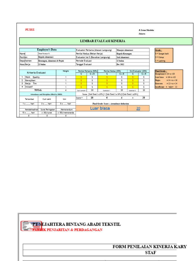 Penilaian Karyawan Sbat (Kpi) | PDF