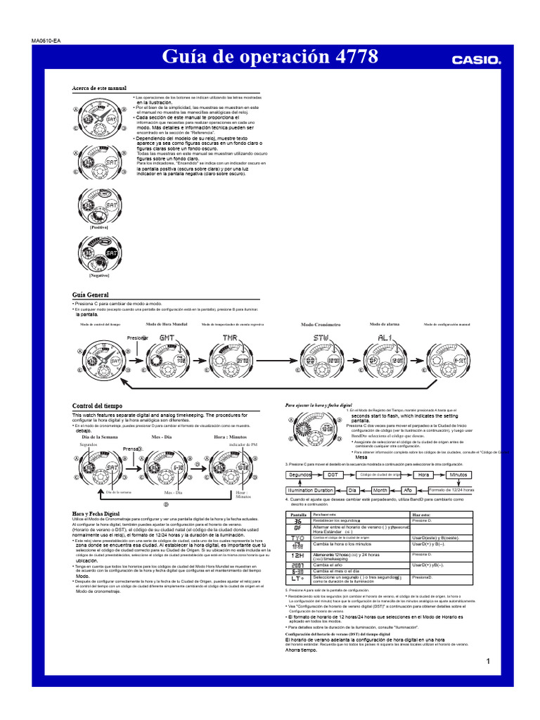 Manual de Casio qw4778 | PDF | Horario de verano | Reloj