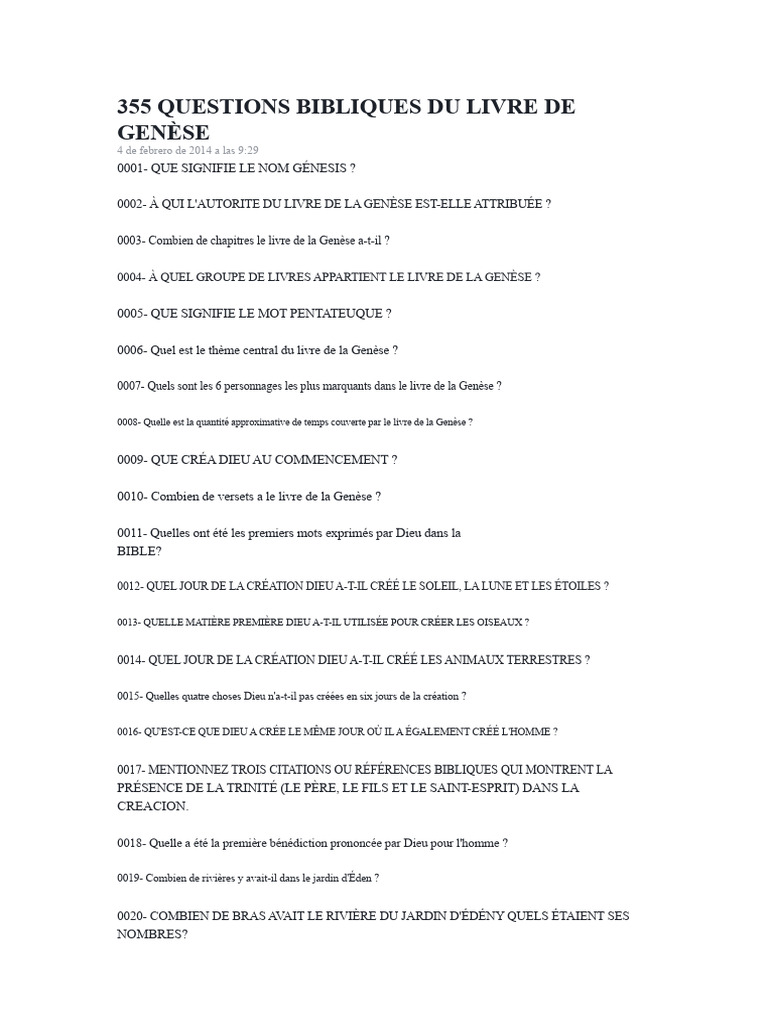 355 Questions sur le Livre de la Genèse | PDF | Jacob | Isaac