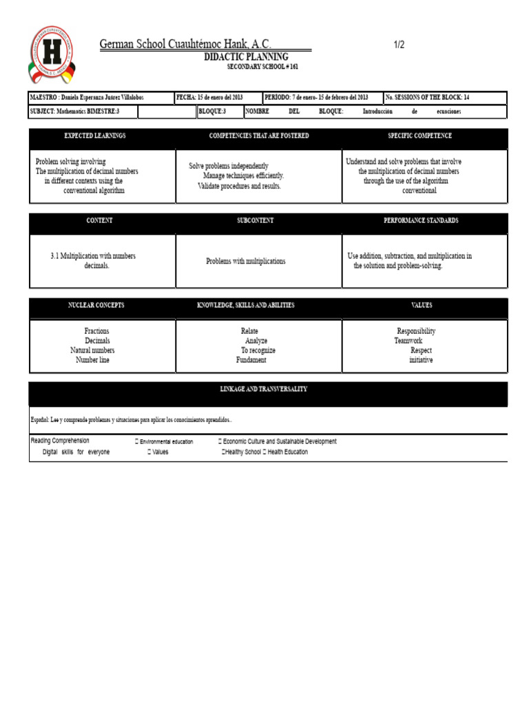 didactic sequence secondary mathematics block 3 | PDF | Area ...